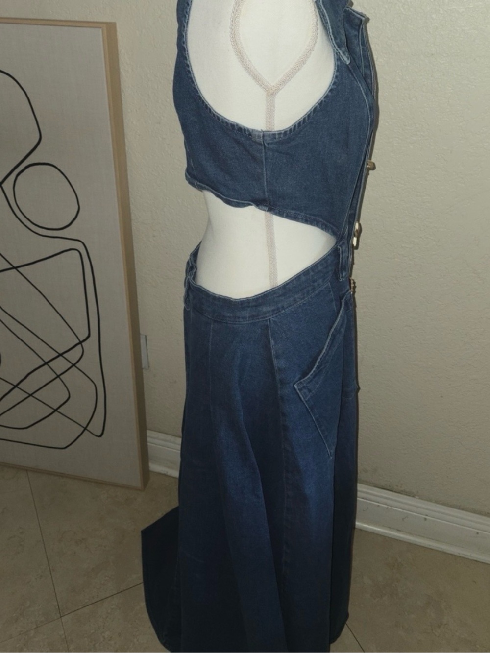 Urban Revivo Denim Cutout Maxi Jean Dress - size 10 - Picture 3 of 5